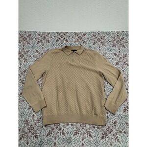 Threadbare Mens XL Tan Beige Quarter Zip Textured Knit Polo Sweater Long Sleeve